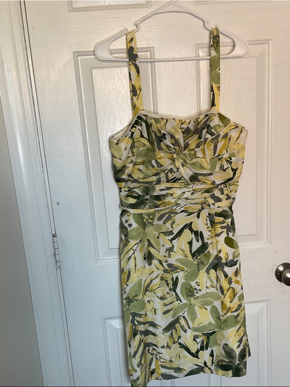 Banana Republic Yellow and Green Leaf-Print Mini Dress 100% Silk